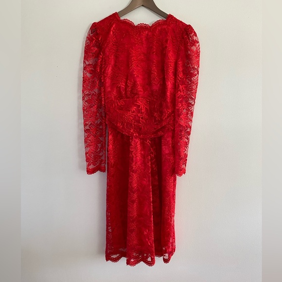 Vintage 70s/80s Red Lace Handmade Dress with Open V Back - Picture 1 of 6